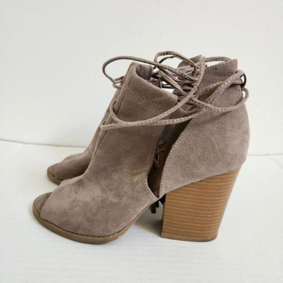 QUPID Stacked Heel Peep Toe Ankle Tie Booties Shoe Sandal 7.5 - Picture 6 of 10